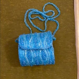 Blue beaded evening bag